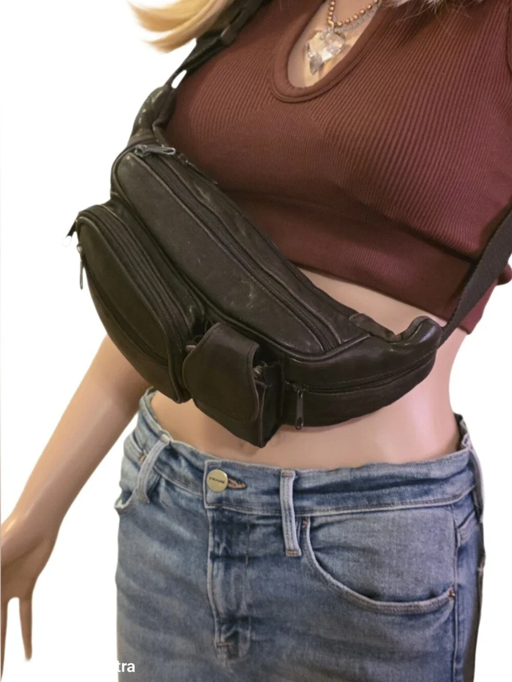Vintage 90's Espresso Brown Distressed Lambskin Leather Fanny Pack / Waist Bag